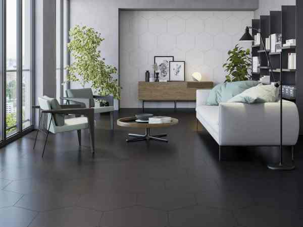 Azulejo Porcelanato Español Hexagonal Basic Black