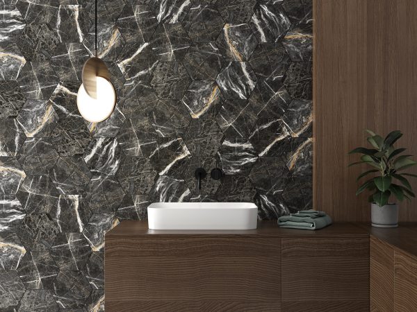 Azulejo Porcelanato Hexagonal Marquina Gold Mate