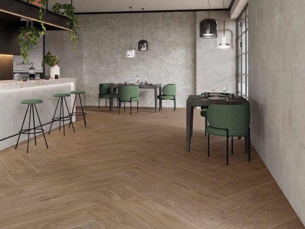 Porcelanato Español Imitación Madera Tyler Nogal Mate Rectificado